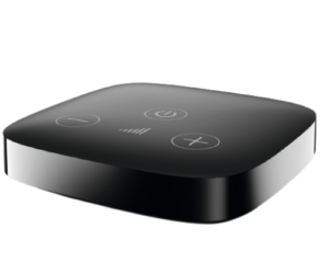 Wireless hearing aid streamer with touch controls and volume buttons