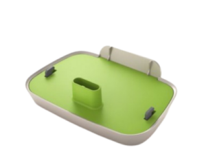 Green hearing aid charging tray insert with central holder and support clips